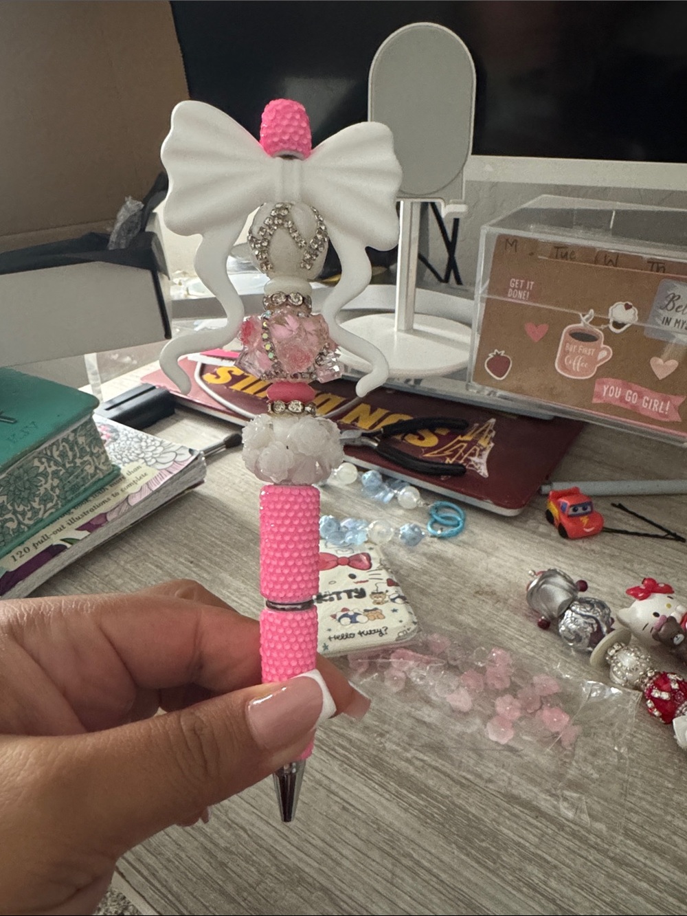 Pink Decorative Kids Novelty Pen with Bow and Jewel Accent